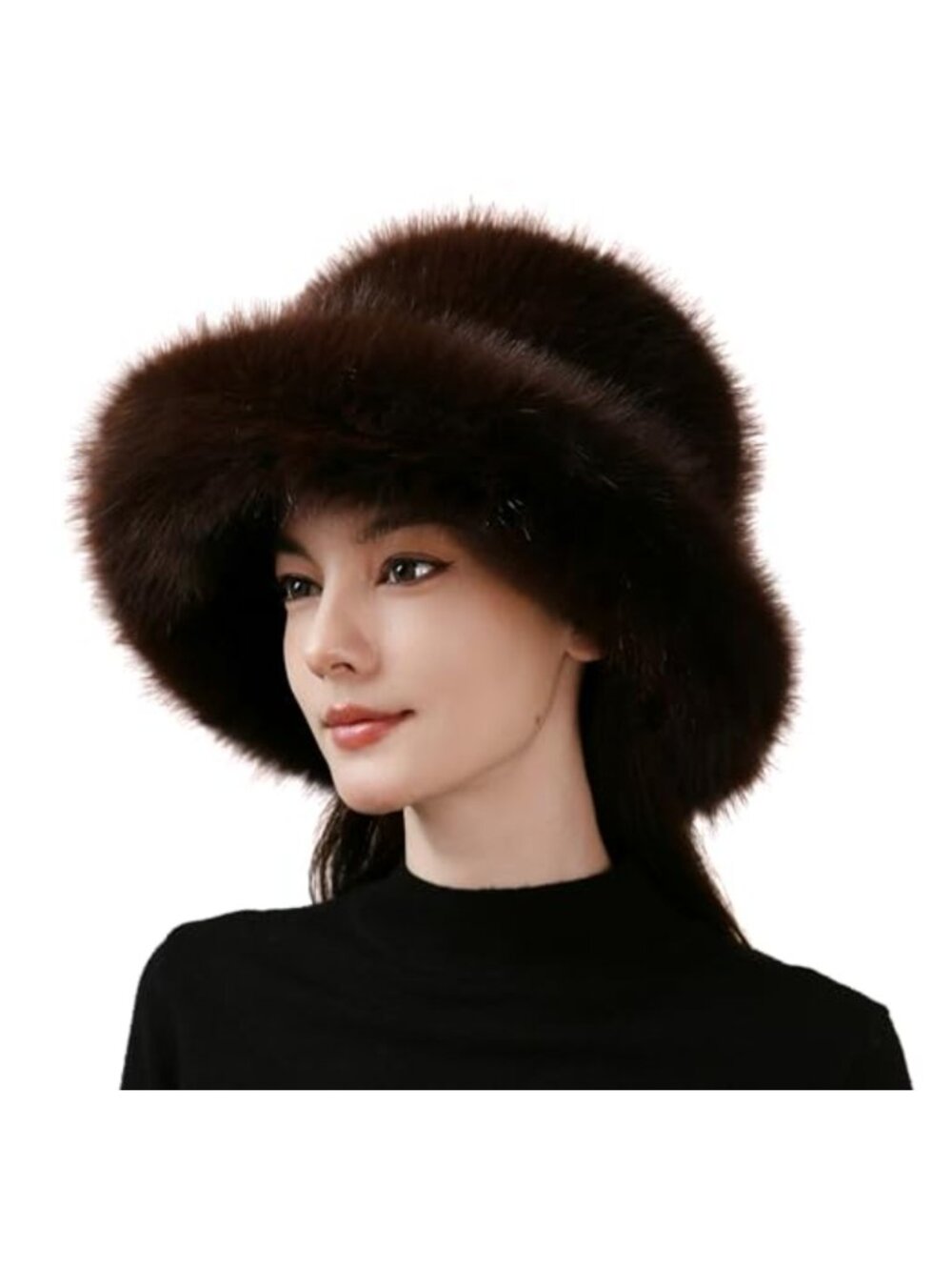 Faux Fur Bucket Hat Oversized Brim Fluffy Winter Hat Cozy Warm Adjustable